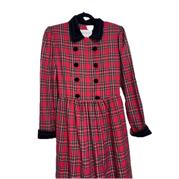 Plaza South Red Black Plaid Maxi Dress Sz 8 Whimsigoth Feminine Retro Winter - Picture 5 of 9